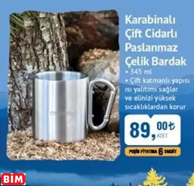 KARABİNALI ÇİFT CİDARLI PASLANMAZ ÇELİK BARDAK